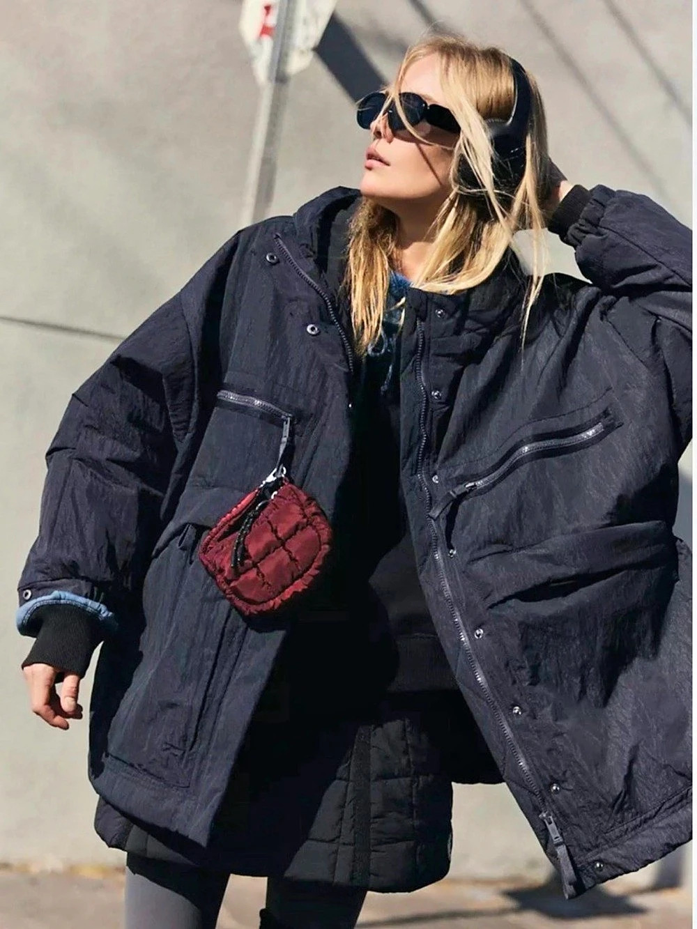 Free People movement Women's Black Hooded Puffer Jacket